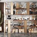 Modern Shelf Unit with Multiple Tiers Decorative Items Books Storage Boxes and Cactus Plant 3d model