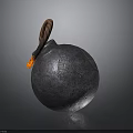 Metallic Hand Grenade With Wooden Handle And Lit Fuse Textured Surface