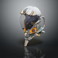 Detailed Futuristic SciFi Helmet With Transparent Visor Mechanical Orange Accents And Structural Details