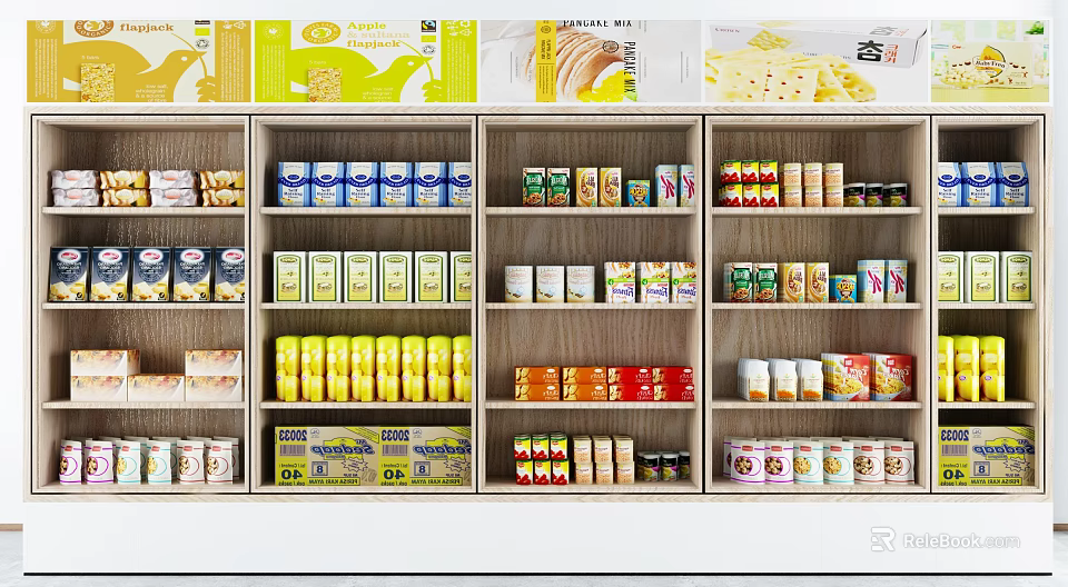Retail Display Shelves With Assorted Packaged Goods And Organized Product Arrangement 3d model 