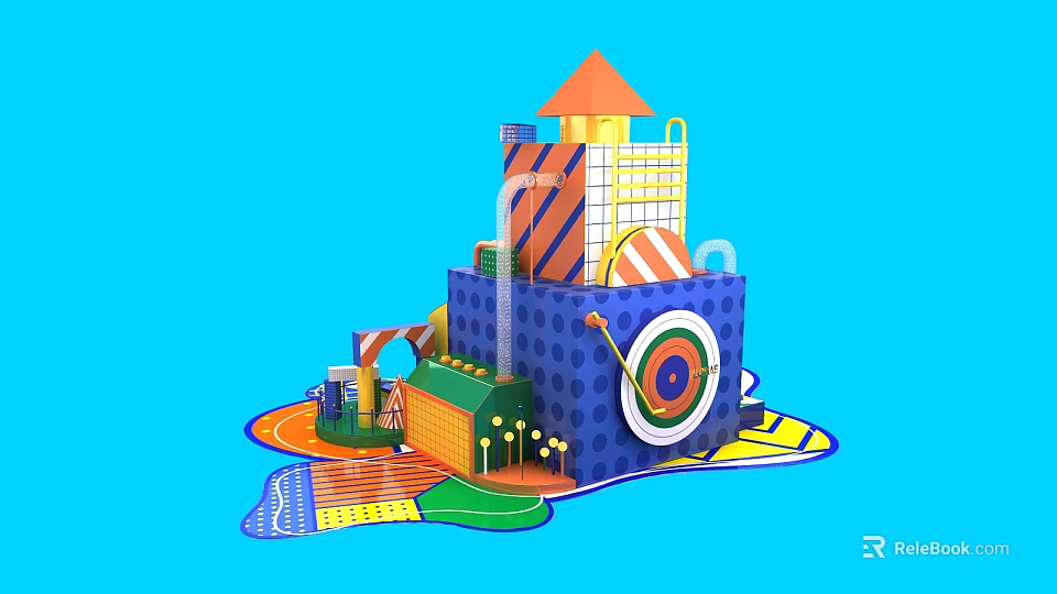 Vibrant Children Playground Structure With Geometric Shapes Slide And Target 3d model 