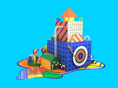Vibrant Children Playground Structure With Geometric Shapes Slide And Target 3d model