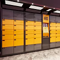Public Facility With Yellow Lockers Multiple Compartments And Smart Panel For Secure Storage 3d model