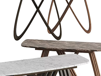 Modern Functional Table With Marble Top And Crossed Wooden Legs Design 3d model