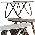 Modern Functional Table With Marble Top And Crossed Wooden Legs Design