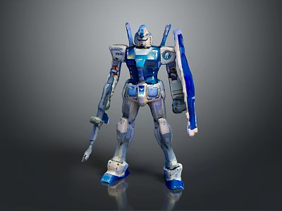 Game And Movie Character Blue And White Armored Robot With Weapon Design 3d model