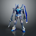 Game And Movie Character Blue And White Armored Robot With Weapon Design
