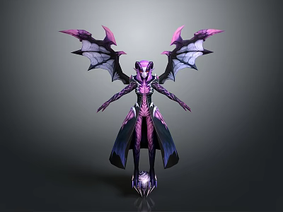 Fantasy Woman Character With Purple Black Wings And Armor Like Outfit 3d model