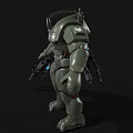Green Mech Creature Character Holding Weapon In Sci Fi 3D Render Design 3d model