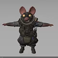 Anthropomorphic Rat 3D Character Model With Large Ears Tactical Vest And Glowing Goggles