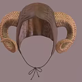 Handcrafted Brown Leather Hat with Ram Horns and Tie String Design 3d model