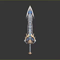 Ornate Fantasy Sword Design With Blue Crystal Accents And Gold Decorative Patterns