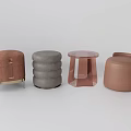 Modern Minimalist Sofa Stools in Four Different Designs with Brown and Gray Leather 3d model