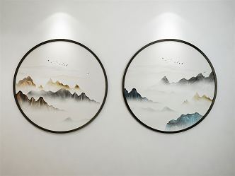 New Chinese-style round frame painting ink painting artistic conception decorative painting decorative painting ink painting 3d model