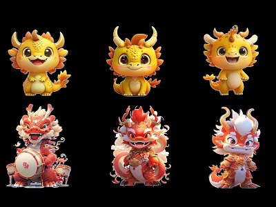 Cute Cartoon Dragon Ornaments With Colorful Yellow Red Designs And Adorable Look 3d model