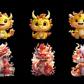 Cute Cartoon Dragon Ornaments With Colorful Yellow Red Designs And Adorable Look
