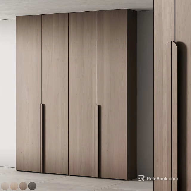 Modern Wooden Wardrobe With Minimalist Design And Sleek Flush Door Handles 3d model 