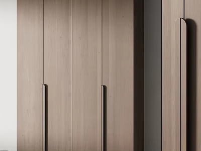 Modern Wooden Wardrobe With Minimalist Design And Sleek Flush Door Handles 3d model