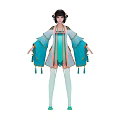 Traditional Chinese Female Character With Double Bun Hair And Blue Cyan Tassel Outfit
