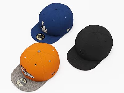 Blue LA Logo Orange Fish Design Black Plain Baseball Caps Collection 3d model