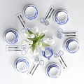 Blue And White Dinnerware Set With Decorative Patterns Tulip Bouquet Pitcher And Glassware