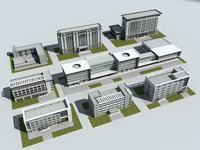 Multiple Modern Office Buildings With Contemporary Architectural Design And Landscaped Areas 3d model