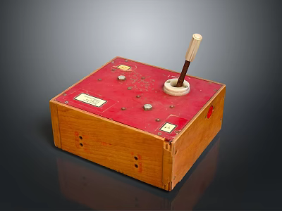 Vintage Electronic Device With Wooden Case Red Panel Control Knob And Buttons 3d model