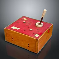 Vintage Electronic Device With Wooden Case Red Panel Control Knob And Buttons