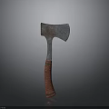 Rusted Axe With Red Handle And Black Yellow Stripes As Ancient Weapon