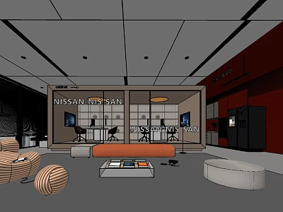 Nissan Leisure Area Interior With Orange Sofa Coffee Table And TV 3d model