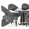 Modern Dining Table and Chairs Set with Curved Backrest Marble Tabletop Metal Legs