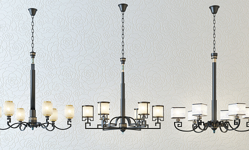 New Chinese Chandelier Fashion Simple Metal Chandelier Combination 3d model