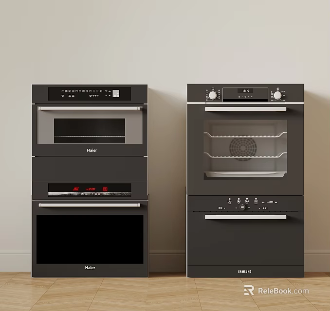 Haier Black Built in Kitchen Ovens with Digital Display and Control Knobs 3d model