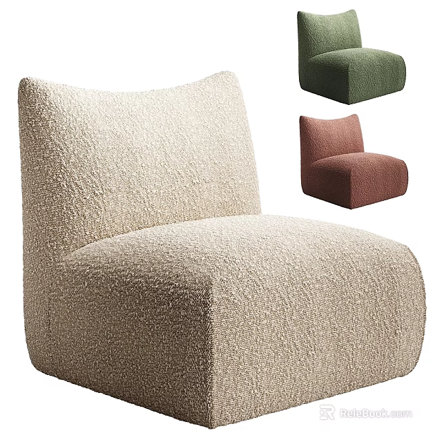 Beige Green Brown Accent Chair With Soft Fluffy Fabric Modern Design 3d model 