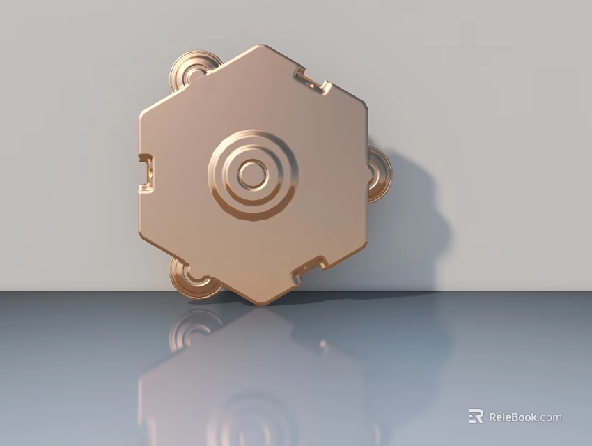 Golden Swing Door With Hexagonal Design And Circular Patterns On Base 3d model 