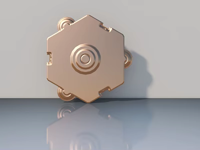 Golden Swing Door With Hexagonal Design And Circular Patterns On Base 3d model