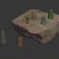 Traditional Board Game Entertainment Using Stone Slab Board and Carved Stone Chess Pieces