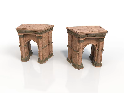 Two Classical Brick Archway Architectural Structures With Stone Design Elements 3d model