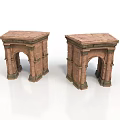 Two Classical Brick Archway Architectural Structures With Stone Design Elements