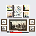 Modern Decorative Wall Art With Central Leaf Pattern And Surrounding Small Framed Prints