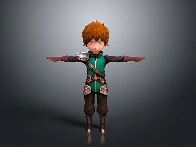 3D Fantasy Man With Red Hair Green Tunic Brown Pants Metal Shoulder Armor Arms Outstretched 3d model