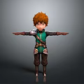 3D Fantasy Man With Red Hair Green Tunic Brown Pants Metal Shoulder Armor Arms Outstretched