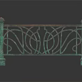 Green Wrought Iron Railing With Ornate Scrollwork And Decorative Posts