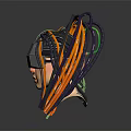 Cyberpunk Human Character In Futuristic Headset With Purple Orange Green Cables