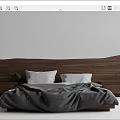 Modern Double Bed With Wooden Headboard Nightstands Bedside Lamps Gray Blanket And White Pillows