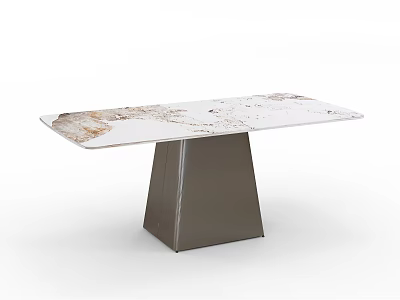 Modern Dining Table With Marble Top Featuring Gold Brown Veins On Dark Gray Metal Base 3d model