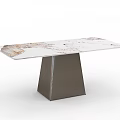 Modern Dining Table With Marble Top Featuring Gold Brown Veins On Dark Gray Metal Base