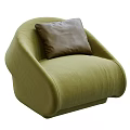 Stylish Single Sofa with Curved Design Green Brown Gray Colors and Soft Pillow