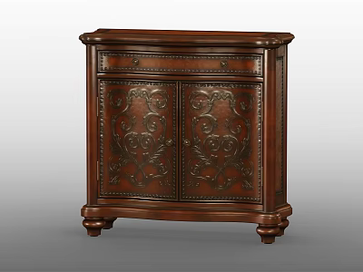 Vintage Wooden Sideboard With Ornate Carved Patterns Drawer And Decorative Curved Legs 3d model