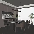 Elegant Modern Restaurant Interior With Marble Dining Table Comfortable Chairs And Pendant Lights